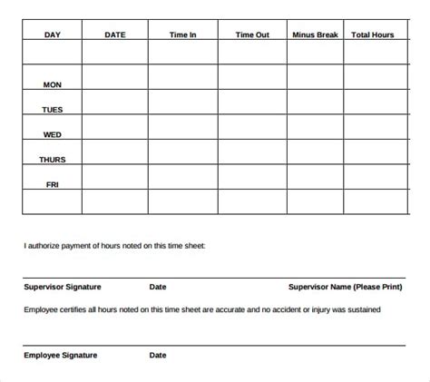 Blank Weekly Time Sheets Excel Templates
