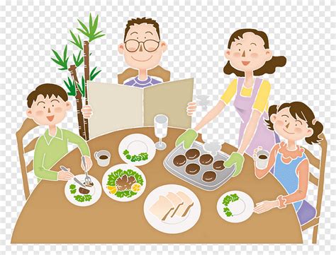 Comiendo Dibujos Animados Ilustración De Comida Familiar La Familia