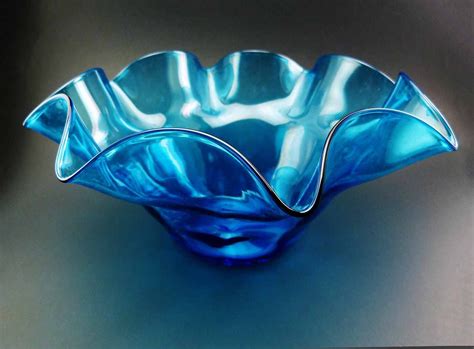 Large Vintage Blenko Ruffled Bowl In Turquoise Blue Art Glass At Seasidecollectibles At Etsy