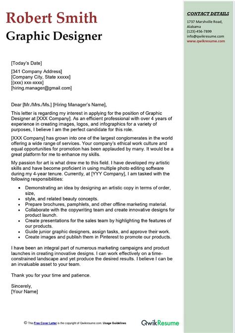 Cover Letter For Graphic Designer