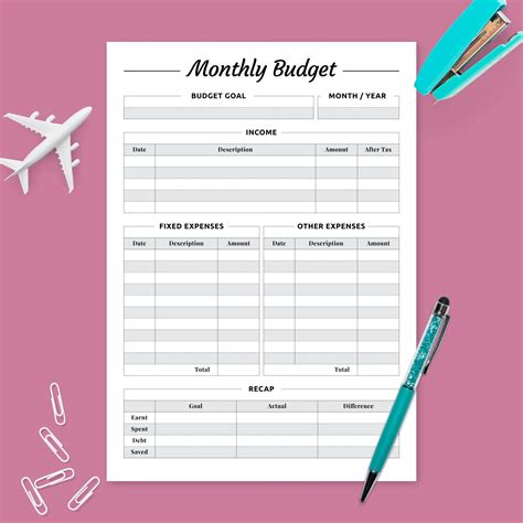 Monthly Income And Expense Budget Planner Template Printable Pdf