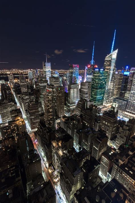 A View Of Times Square New York City From Above Manhattan Lit Up At