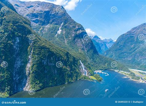 Aerial View Of Milford Sound In New Zealand Stock Image Image Of