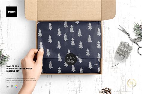 Download Mailer Box Wrapping Tissue Paper Mockup Set on Behance