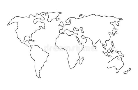 World Map Hand Drawn Simple Stylized Continents Silhouette Line