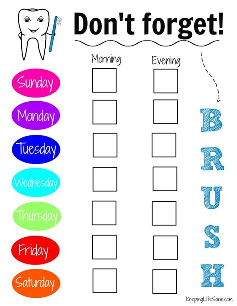 Free Printable Tooth Brushing Chart