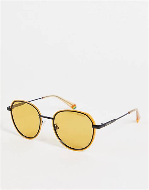 polaroid round sunglasses in yellow asos