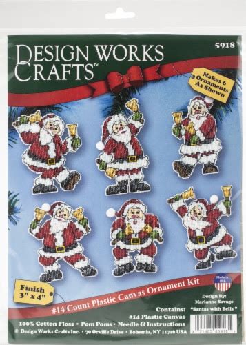 Design Works Plastic Canvas Ornament Kit 3 X4 Set Of 6 Santa Wbells