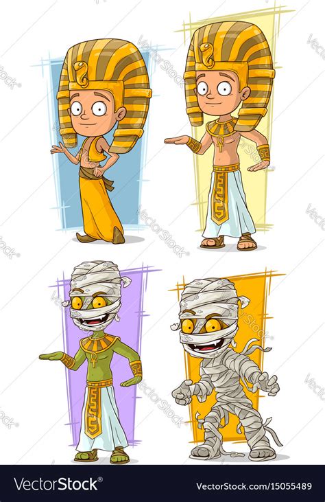 cartoon egyptian pharaoh and mummy character set vector image