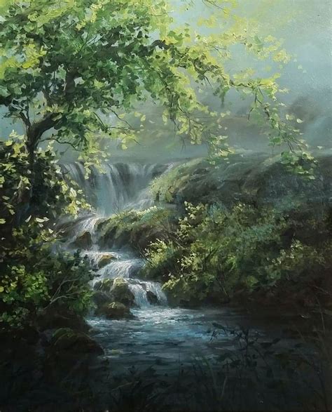 Sunlit Waterfall Paint With Kevin ® Landscape Art Painting Oil