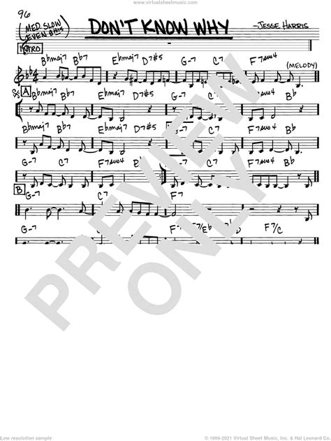 Dont Know Why Sheet Music Real Book Melody And Chords In C