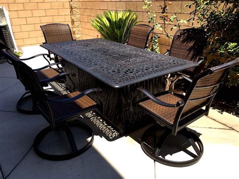 The versatility of the new table. Fire pit dining propane table set 7 piece outdoor cast ...