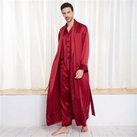 Momme Contra Full Length Silk Pyjamas Dressing Gown Set For Men