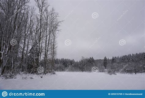 Landscape Photo In Winter In The Eifel Germany Under A Cloudy Sky