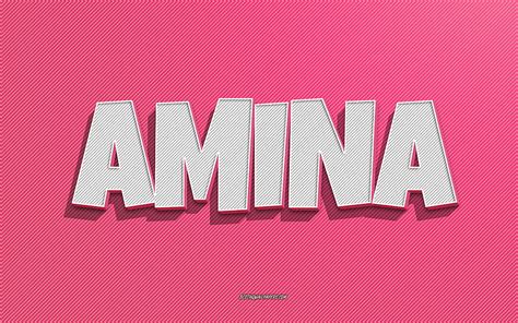 Amina Pink Lines Background With Names Amina Name Female Names Amina Greeting Card Line