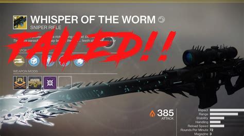 Whisper Of The Worm Failed Attempt Destiny Youtube