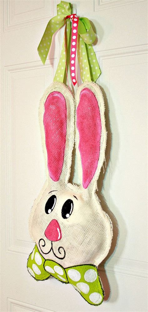 Hand Painted Easter Burlap Bunny Rabbit Door Wall Hanger Decoration