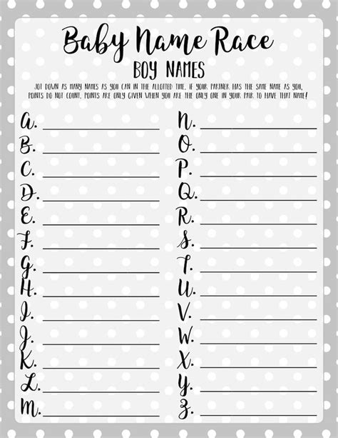 Baby Name Race Baby Name Game Baby Shower Games Gender Etsy Baby