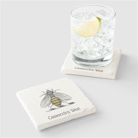 Preppy Heraldic Vintage Bee Coat Of Arms Emblem C Stone Coaster Zazzle