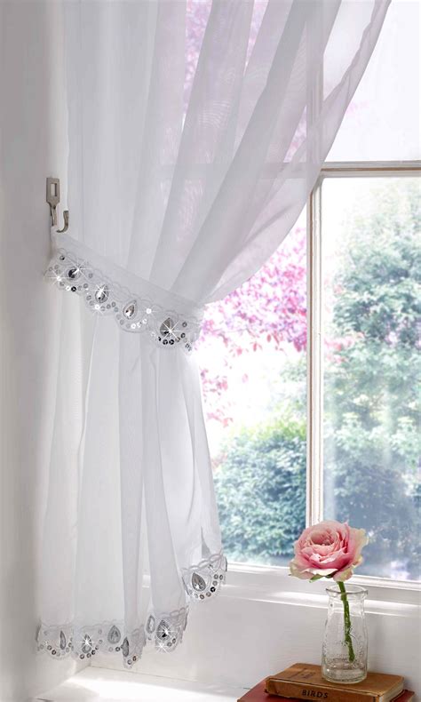 Jewelled Voile Curtain Crystal Sparkle Bling Panels Ready Made Slot Top