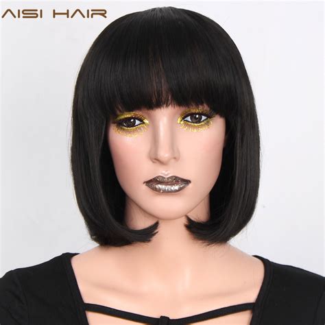 buy aisi hair syntheticwig 12 inch black bob short black wigs for women with