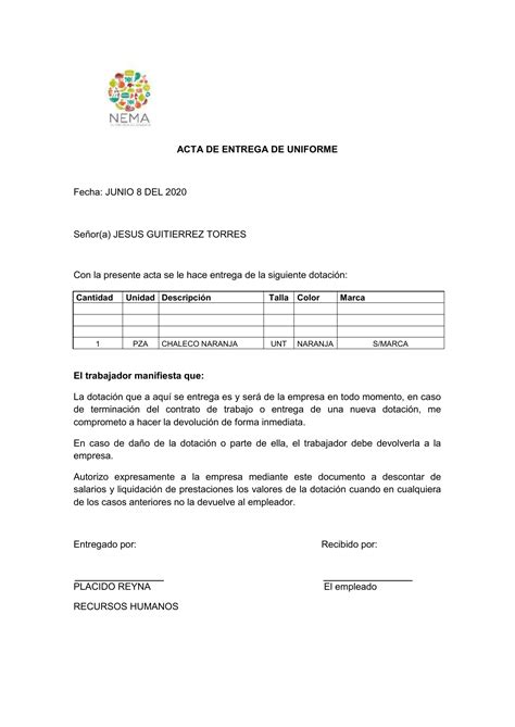 Kolléga hossz Fegyvertelen carta devolucion de uniformes de trabajo