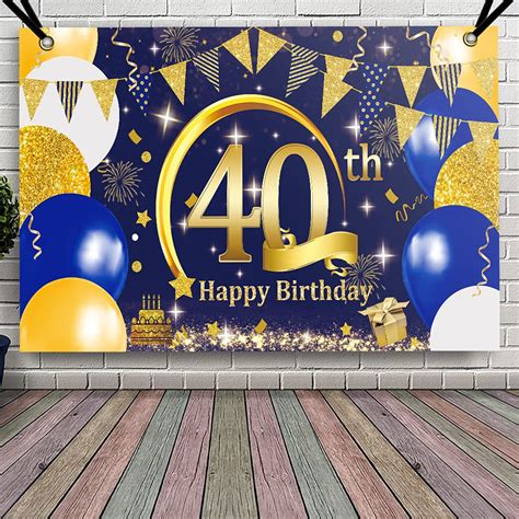 Buy 40th Birthday Decoration Aperil Blue Gold 40th Birthday Banner