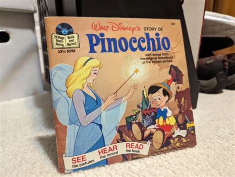 Walt Disney Vintage Pinocchio See Hear Read Along Book And Record 311