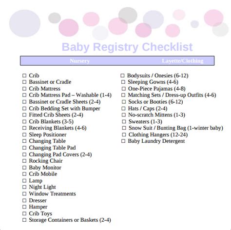 10 Sample Baby Registry Checklists Sample Templates