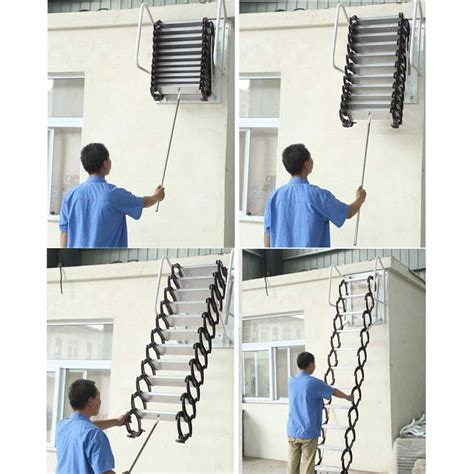 Intbuying Wall Mounted Attic Folding Ladder 98ft12steps Al Mg Alloy
