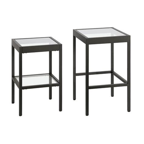 Evelynandzoe Modern Nested Side Table Set With Glass Top And Shelf