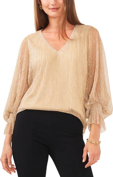 Msk Metallic V Neck Smocked Cuff Top Shopstyle