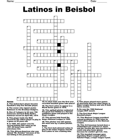 Latinos In Beisbol Crossword Wordmint