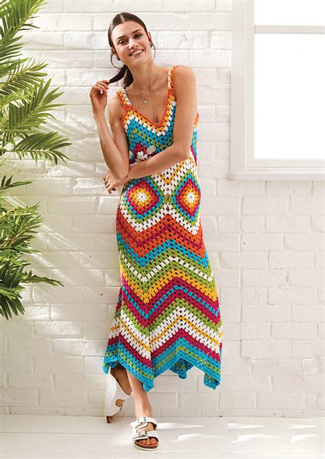 Womens Summer Crochet Colorful Dress Pattern Calico Knitting