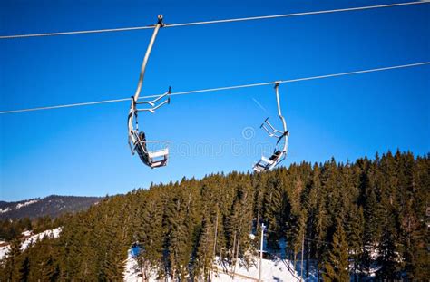 Winter Ski Lift Chair Snowy Landscape Stock Image Image Of Cable