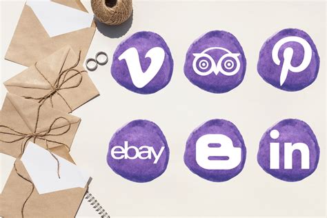 Dark Purple Social Media Icons Round Watercolor Social Icons Social