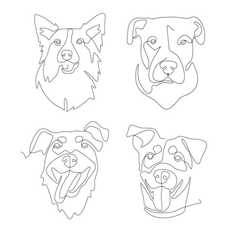 Continuous Line Art Dog And Puppy Concept Element Collection Minimal