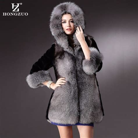 Hongzuo 2017 Winter New Fashion Long Faux Mink Fur Coat With Hooded