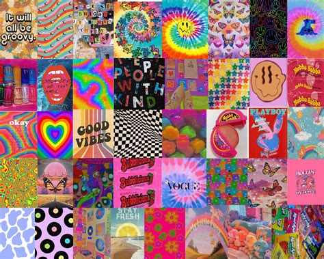 100 Pcs Hippie Retro Wall Collage Kit Indie Wall Collage Kit Etsy
