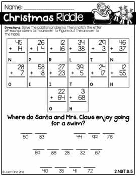 NO PREP Christmas Math Worksheets for 2nd Grade by Just ...
