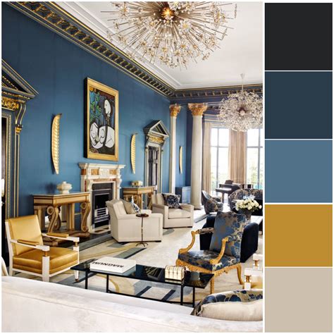 Classical Blue And Gold Colour Palette London Mansion Elegant Living