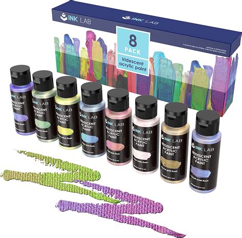 Ink Lab Iridescent Acrylic Paint 8 Colours Colour Shift Acrylic Paint High Viscosity Shimmer