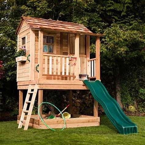 They are practical, in the sense that if the house lot is small, you can get more room by going up! Two Story Playhouse with a tent | Ideas for the House ...