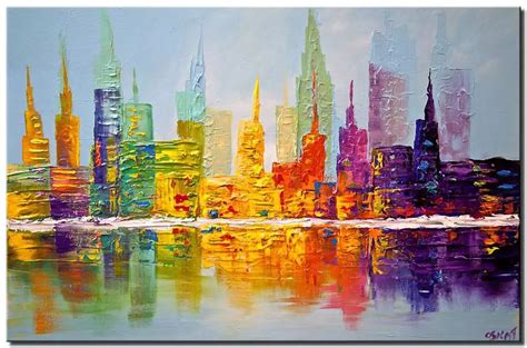 Painting For Sale Colorful City Art Modern Palette Knife Abstract
