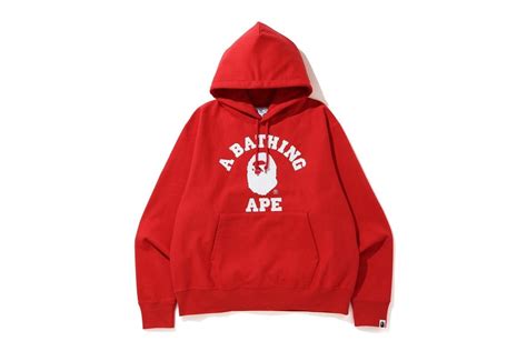 A Bathing Ape Relaxed Classic College Pullover Hoodie In Red For Men Lyst