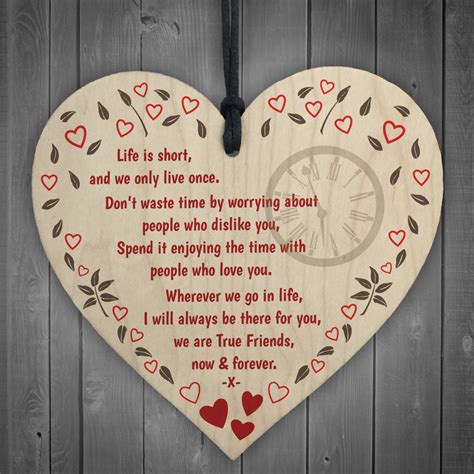 True Friends Now And Forever Wooden Hanging Heart Plaque