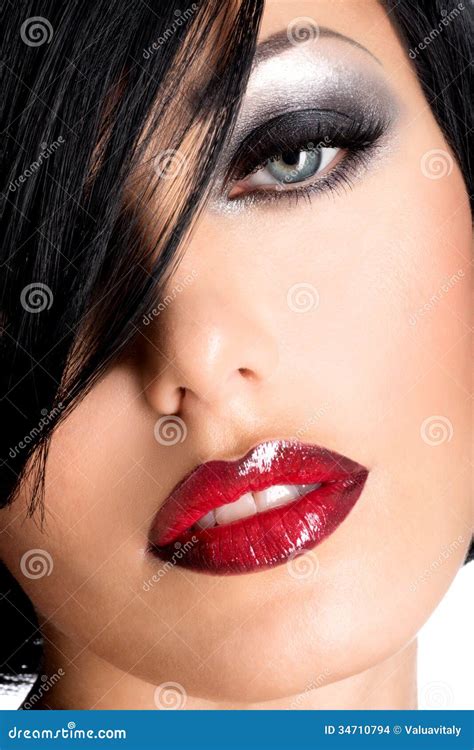 Beautiful Woman With Sexy Red Lips And Eye Makeup Stock Images Image