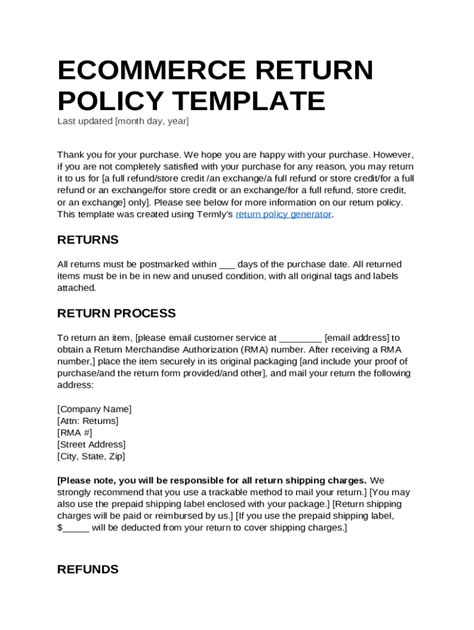 Ecommerce Return Policy Template Doc Template Pdffiller