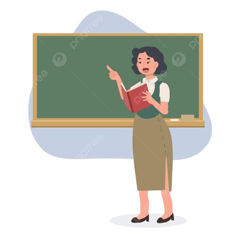 Female School Teacher Is Teching In Front Of Blackboard Happy Cartoon