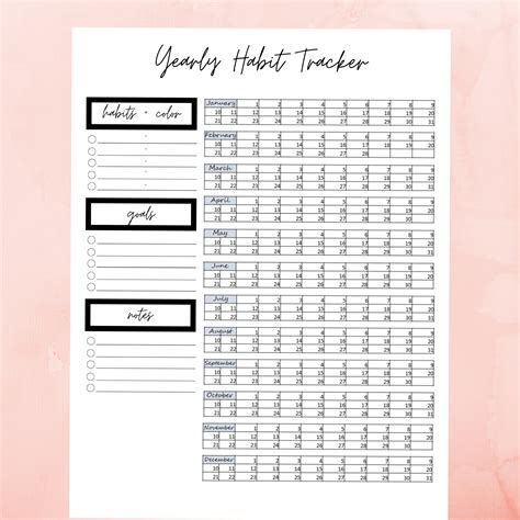 Yearly Habit Tracker Printable Printable Habit Tracker To Do Lists